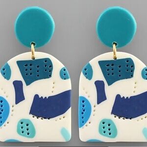 Blue Multi Polymer Clay Dangle Earrings